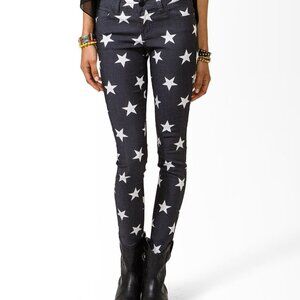 FOREVER 21 Premium Denim Star Print Skinny Ankle Jeans Size 27